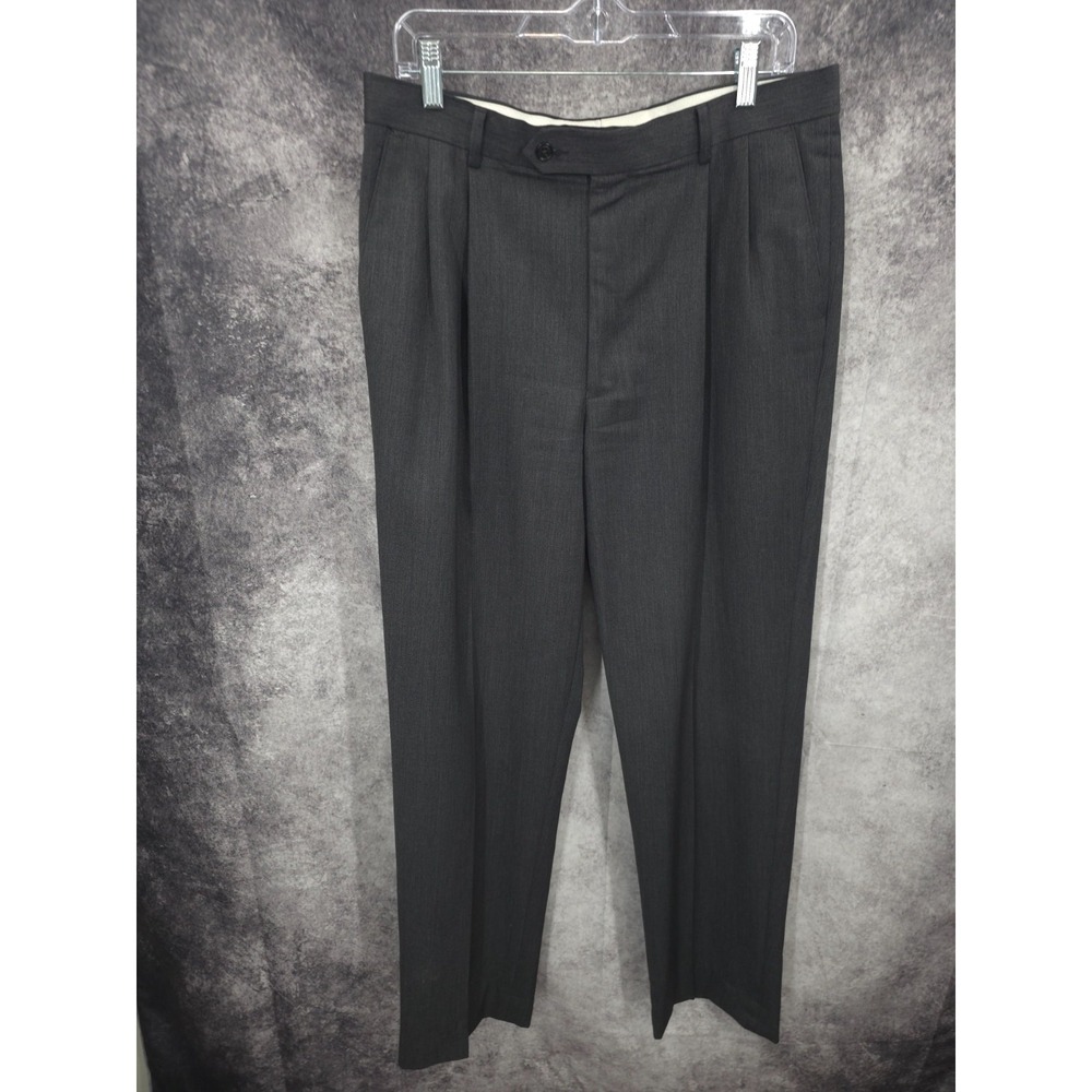Joseph & Feiss Dress Pants Mens 34 X 32 Gray Straight Pleated Business Wear Wool